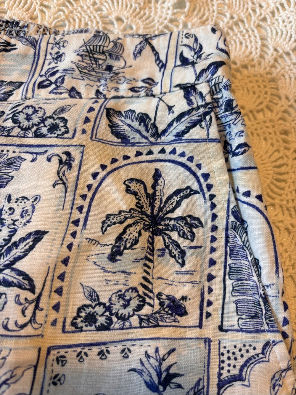 C & C CALIFORNIA 100% LINEN WIDE LEG CROP PANTS TROPICAL SCENIC PATCHWORK - Picture 5 of 9